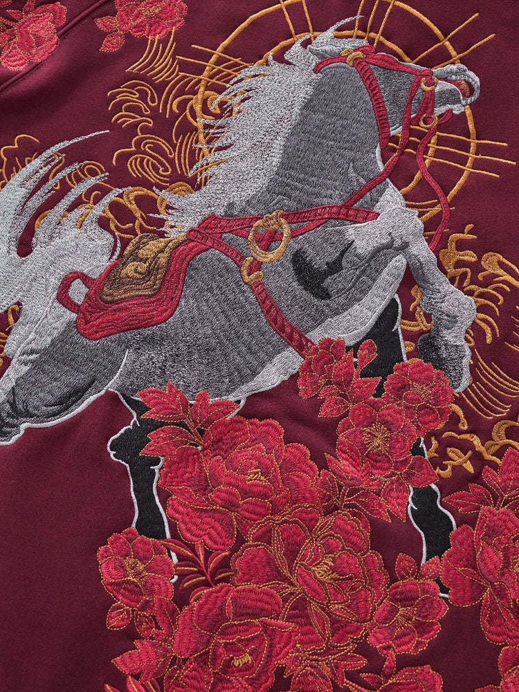 Huaxia Junpin Heavy Industries embroidered Chinese style Year of the Horse embroidery hooded pullover couple sweatshirt trendy brand jacket 19038
