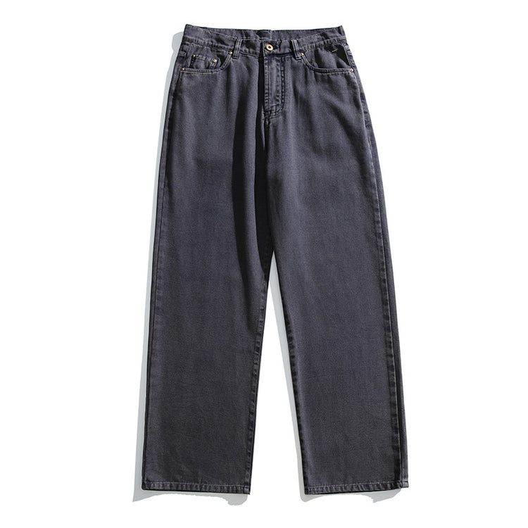 Black Fleet heavyweight casual American vintage washed workwear classic pants, comfortable straight-leg slightly loose jeans