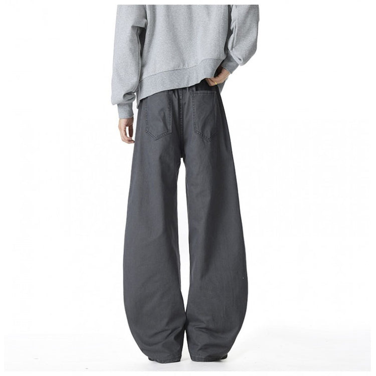 Washed Curved Knife Men's Spring/Summer New Loose Wide-Leg Floor-Length Wash-Down Long Pants -