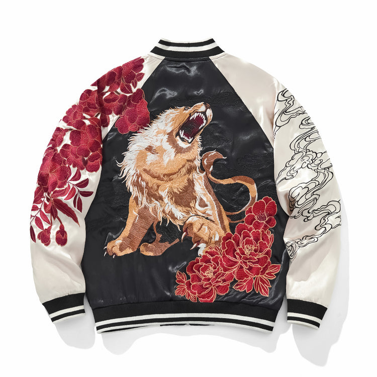Huaxia Junpin China Trend Heavy-Duty Jacket National Trend Nine-Tailed Fox Lion King Embroidered Baseball Jacket S159