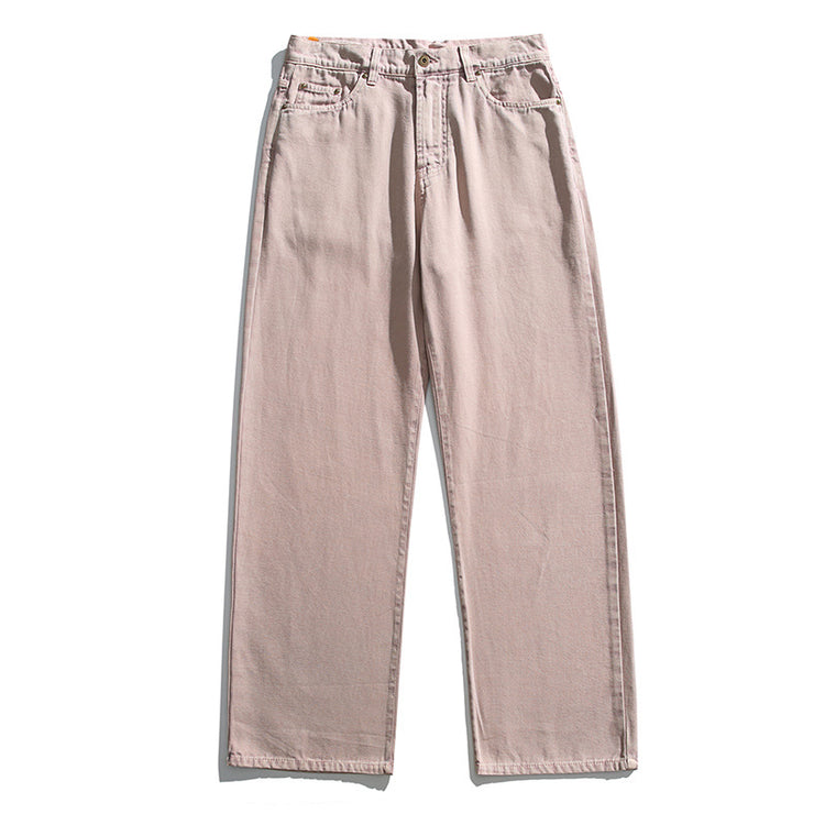 Black Fleet heavyweight casual American vintage washed workwear classic pants, comfortable straight-leg slightly loose jeans