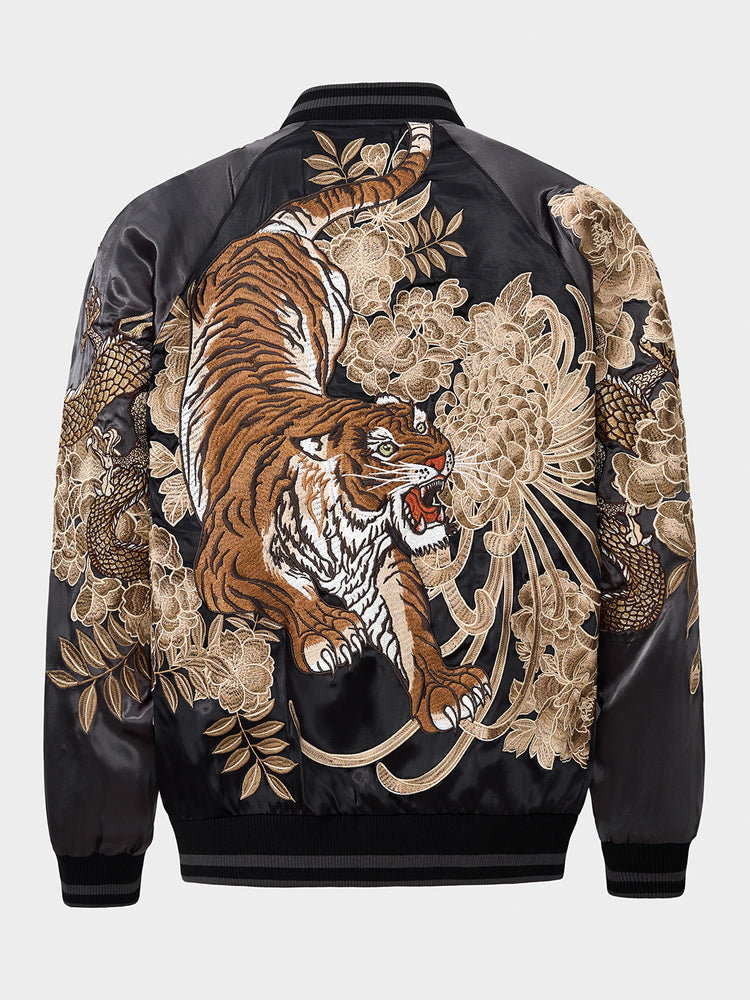 Huaxia Junpin Chinese style national tide heavy industry jacket casual national tide embroidery tiger down the mountain baseball uniform jacket S105