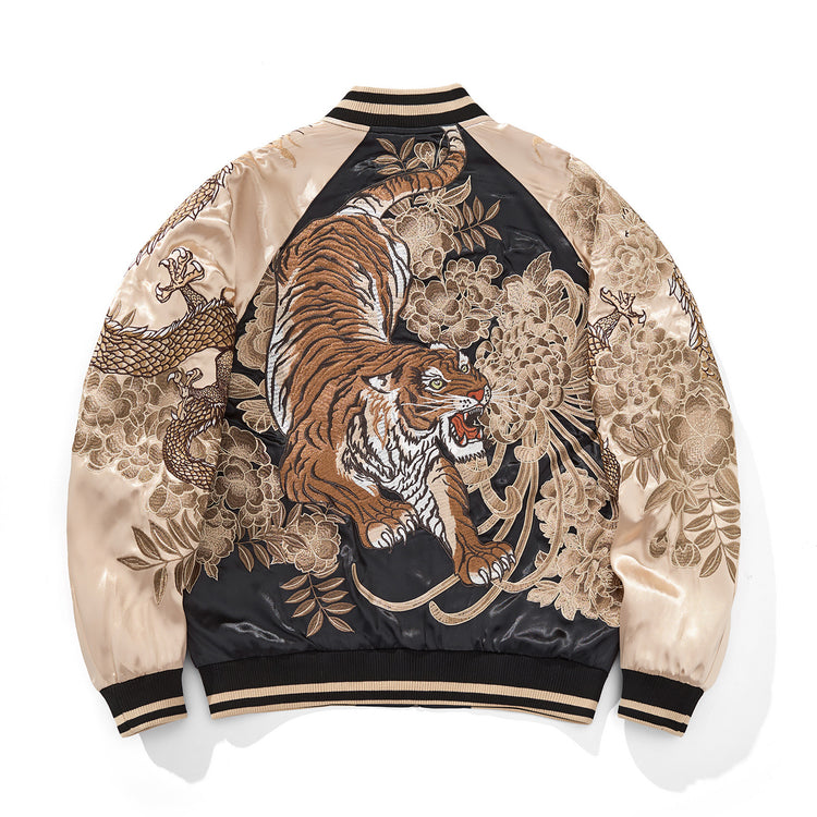 Huaxia Junpin Chinese style national tide heavy industry jacket casual national tide embroidery tiger down the mountain baseball uniform jacket S105