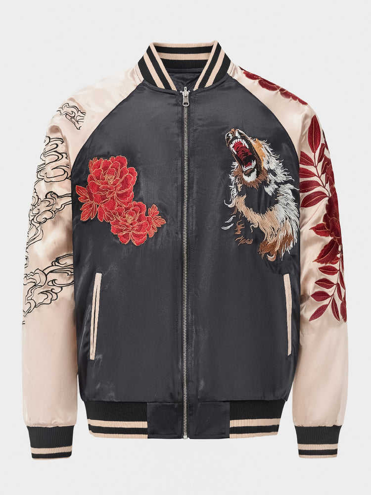 Huaxia Junpin China Trend Heavy-Duty Jacket National Trend Nine-Tailed Fox Lion King Embroidered Baseball Jacket S159
