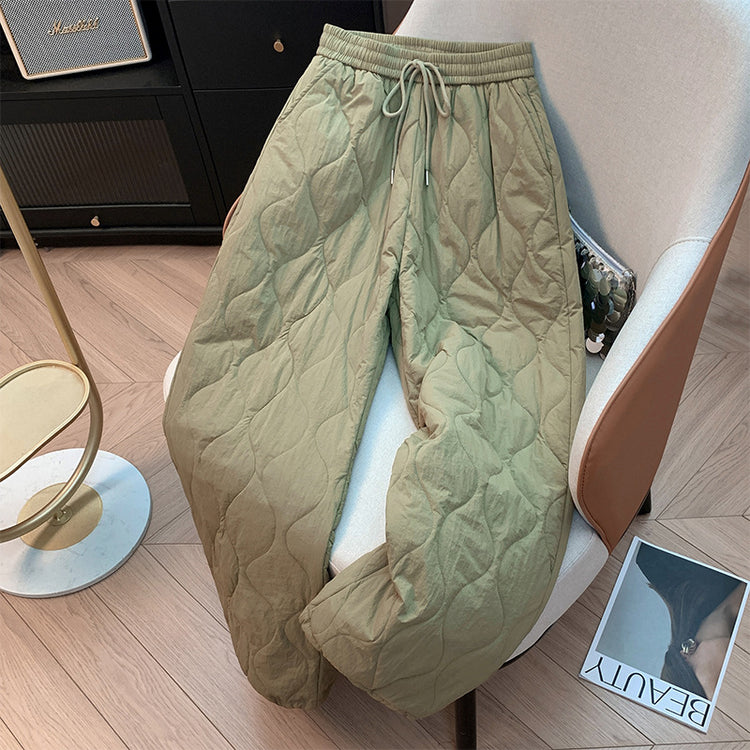 Actual winter footage, thickened warm, pressed stitch, padded large cotton pants, women's drawstring frayed edge, loose casual pants