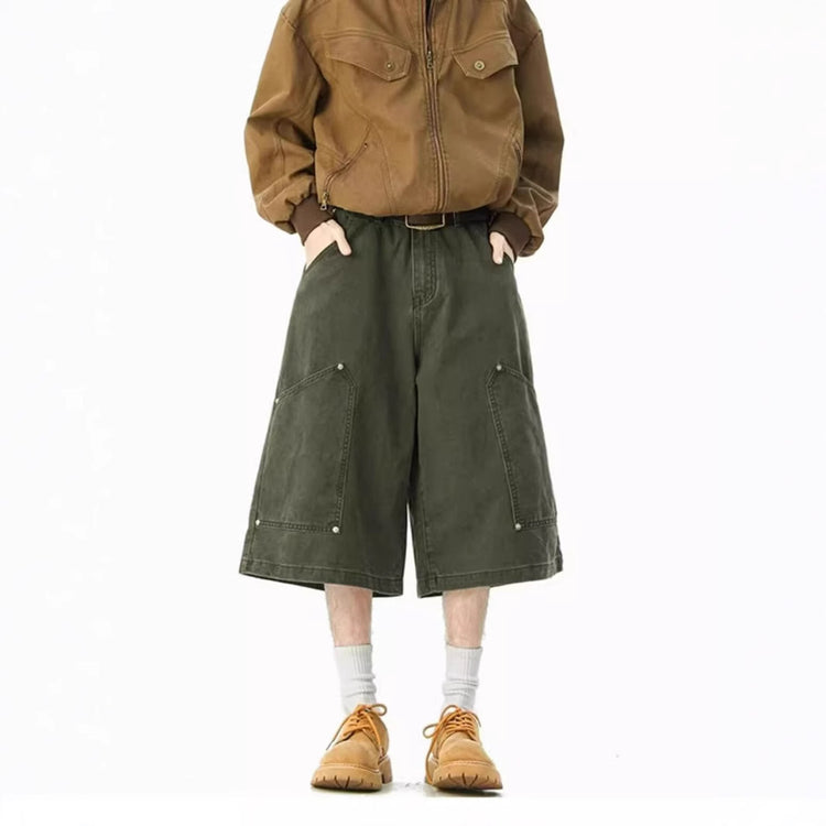 2025 New American Cargo Shorts Men's Summer Couple Versatile Loose Army Green Casual Straight Cropped Pants