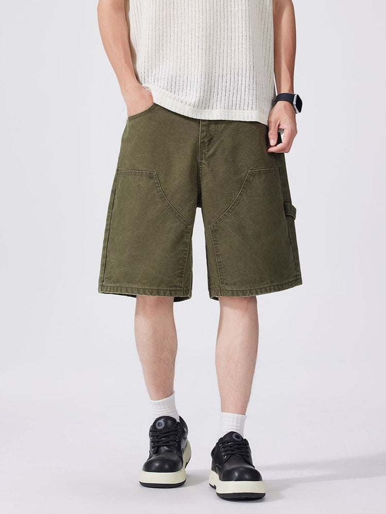 Shanggu Menswear summer new pure cotton trendy men's utility jeans, American vintage loose mid-rise shorts