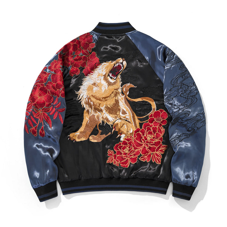Huaxia Junpin China Trend Heavy-Duty Jacket National Trend Nine-Tailed Fox Lion King Embroidered Baseball Jacket S159