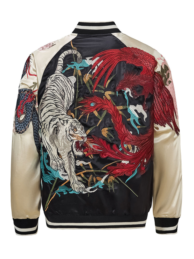 Huaxia Junpin Chinese style national tide heavy industry jacket national tide dragon tiger phoenix mythical beast embroidery baseball uniform jacket S132