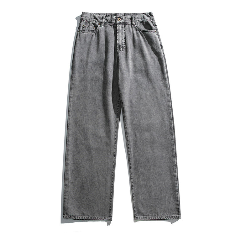 Black Fleet heavyweight casual American vintage washed workwear classic pants, comfortable straight-leg slightly loose jeans