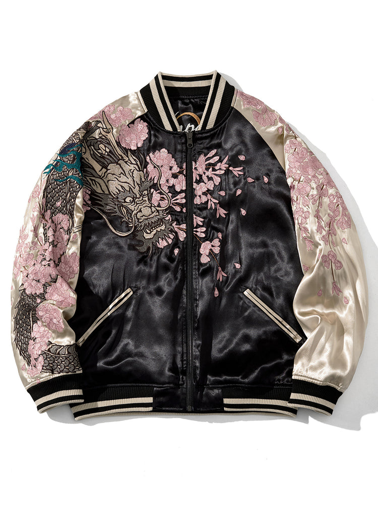 Huaxia Junpin Chinese style national tide heavy industry double-sided jacket men's casual embroidery dragon baseball uniform jacket S007