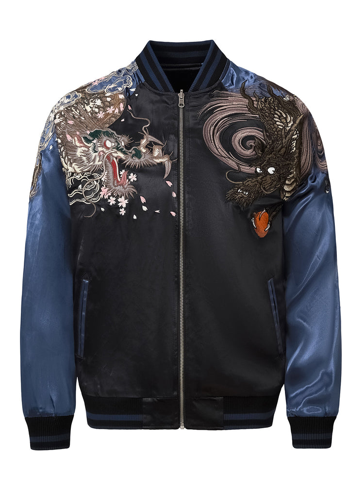 Huaxia Junpin Chinese style national tide heavy industry jacket casual national tide two dragon play beads embroidered baseball uniform jacket S112