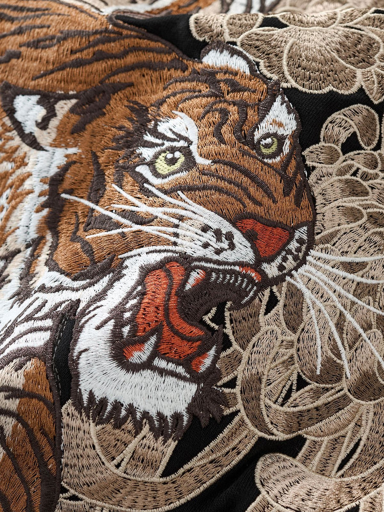 Huaxia Junpin Chinese Style Embroidered Dragon Soaring Tiger Leaping Embroidered Hooded Cardigan Dragon and Tiger Fight Sweatshirt Street Jacket W026