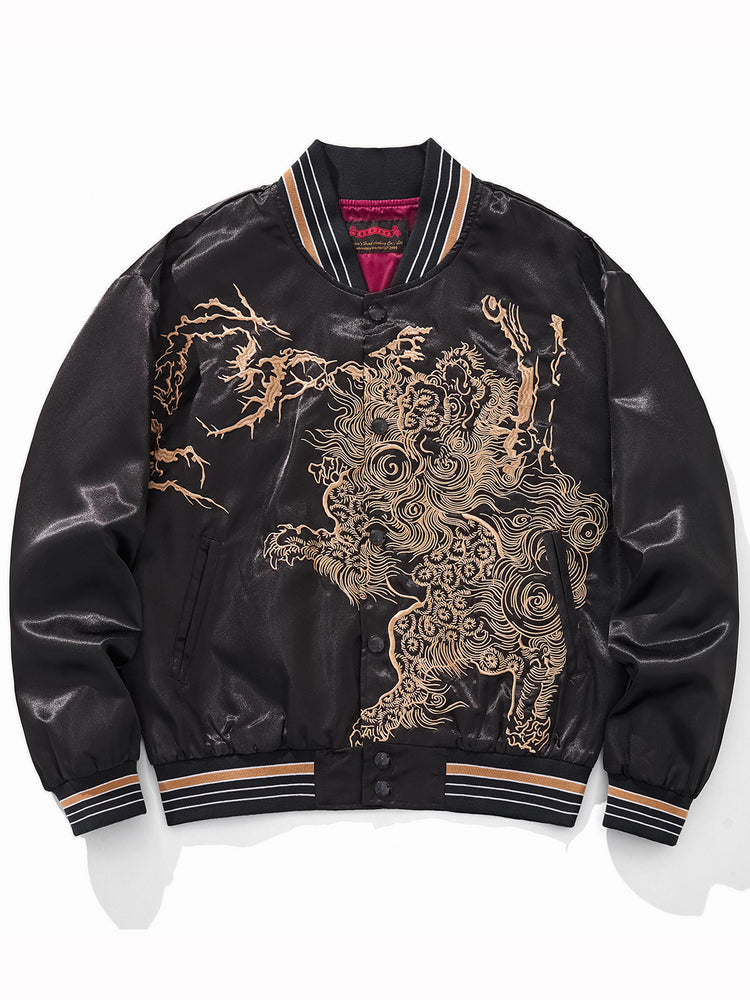 Huaxia Junpin Chinese style national tide heavy industry embroidery peony flower unicorn jacket men's casual baseball uniform jacket A095