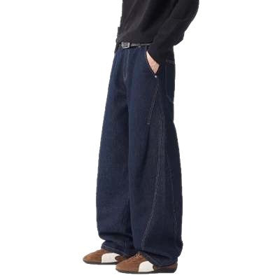 2025 New American Retro Light Blue Jeans for Men, High Street Hip-Hop Stacked Design, Straight-Leg Loose