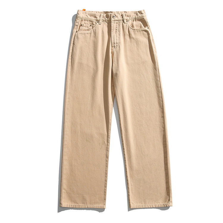Black Fleet heavyweight casual American vintage washed workwear classic pants, comfortable straight-leg slightly loose jeans