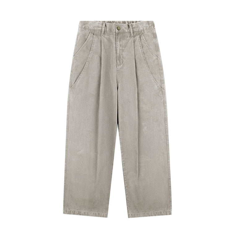 Japanese-style retro washed distressed straight-leg casual pants for men