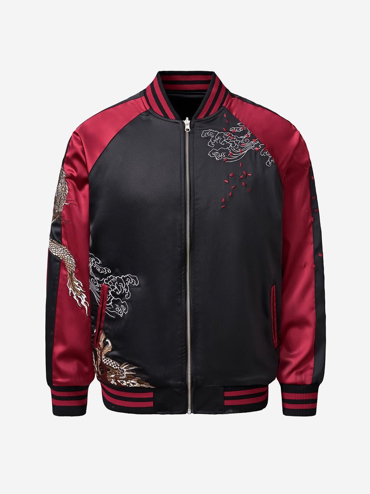 Huaxia Junpin, Chinese style, national tide, heavy industry embroidery, mythical beast, flying dragon, group of dragons, jackets, men's casual baseball uniforms, jackets