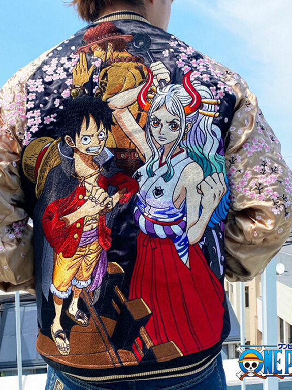 Japanese Wado Yokosuka embroidered reversible jacket ONE PIECE One Piece anime collaboration Luffy Spring and Autumn
