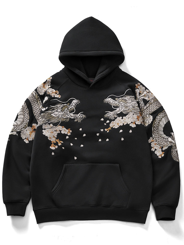 Huaxia Junpin Heavy Industry embroidery Chinese style dragon and phoenix embroidery hooded pullover couple sweatshirt trendy brand jacket 19045