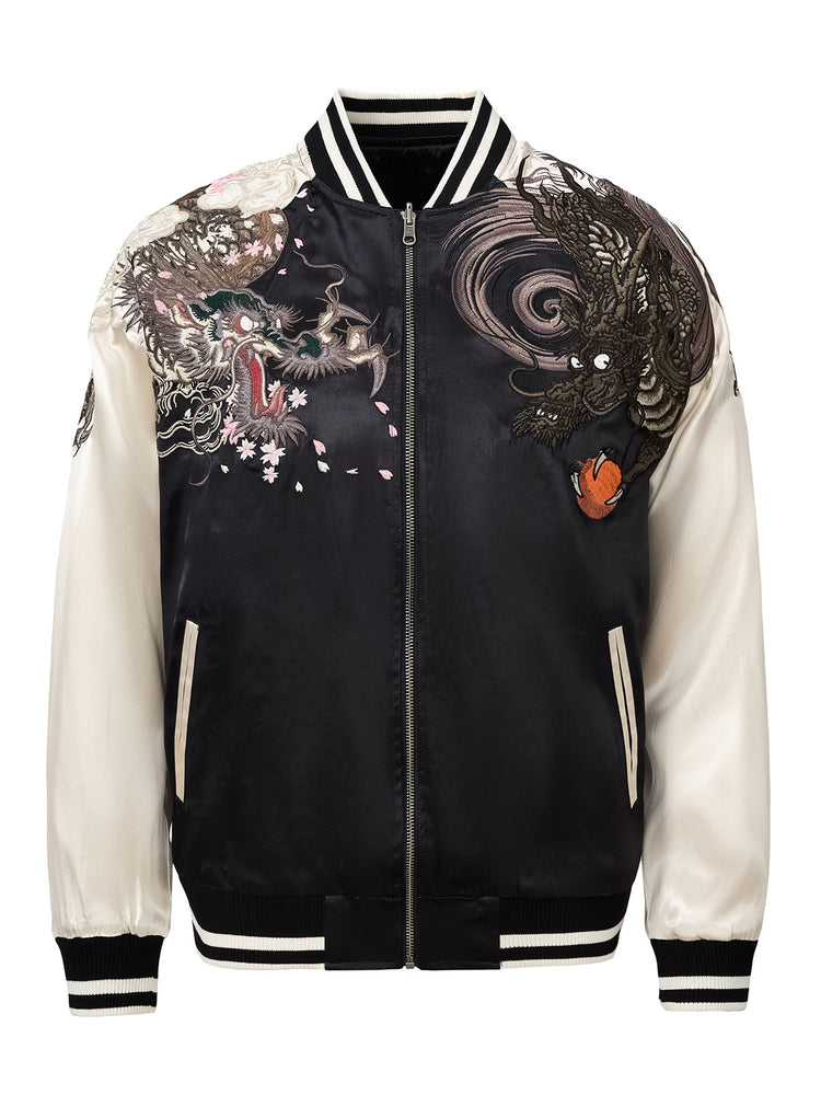 Huaxia Junpin Chinese style national tide heavy industry jacket casual national tide two dragon play beads embroidered baseball uniform jacket S112