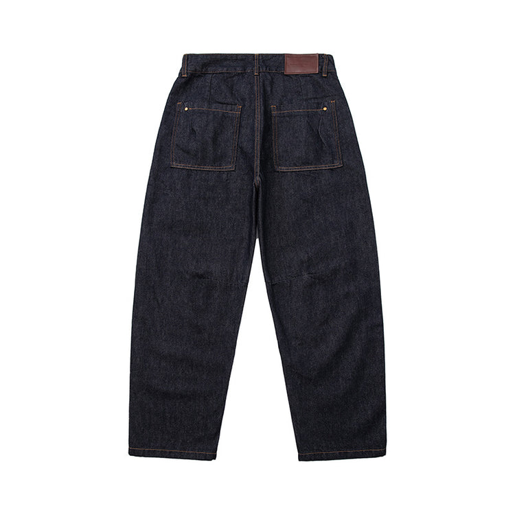 Catalog 2025 Autumn New Japanese Retro Trendy Knee-High Appliqué Woodwork Navy Casual Workwear Jeans for Men