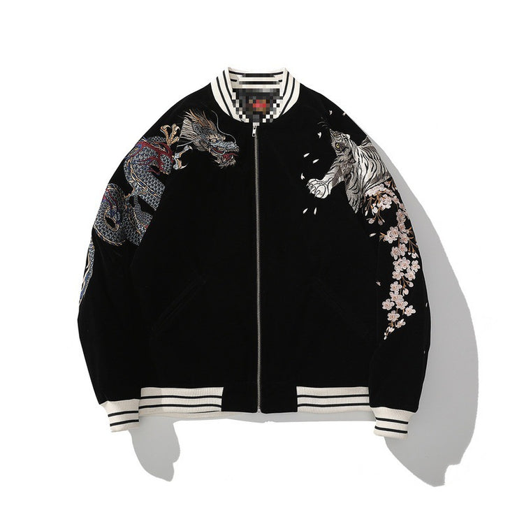 Cross-border Yokosuka Heavy Industry embroidered men's cotton jacket, Four Divine Beasts Dragon Vermilion Bird embroidered cotton jacket, personalized Chinese style