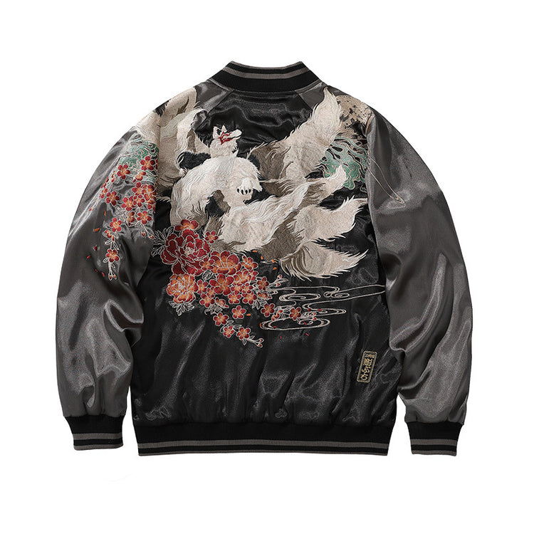 Cross-border autumn new trendy brand embroidery men's jacket nine-tailed fox embroidery heavy industry jacket baseball collar loose top couple