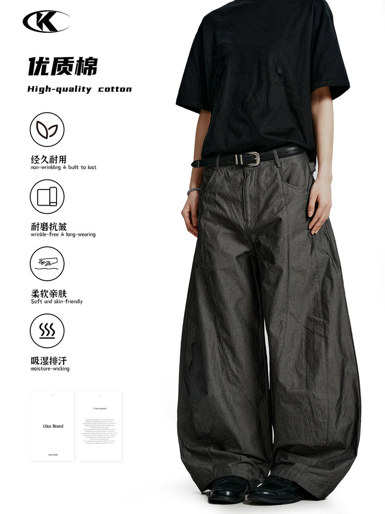 11KN American retro cotton scimitar cargo pants for men and women with a loose sense of design and casual slimming wide-leg silhouette trousers
