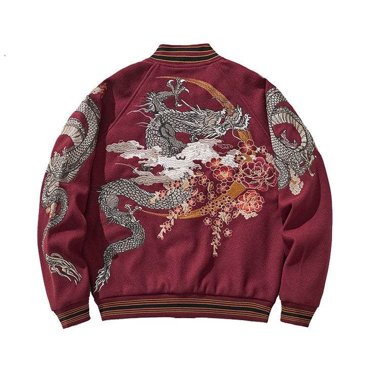 Cross-border new Chinese style heavy industry dragon pattern embroidered woolen jacket, baseball jacket, men's national style thick style for autumn and winter