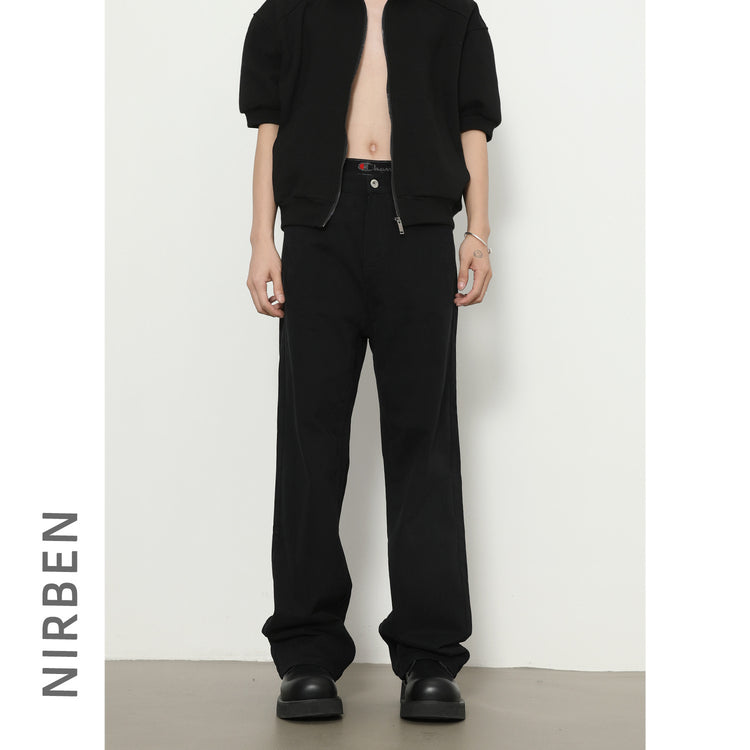 Nirben Denim|New Semi-Elasticated Waist Versatile Slacks Maillard Loose Straight Pants Pants for Men and Women