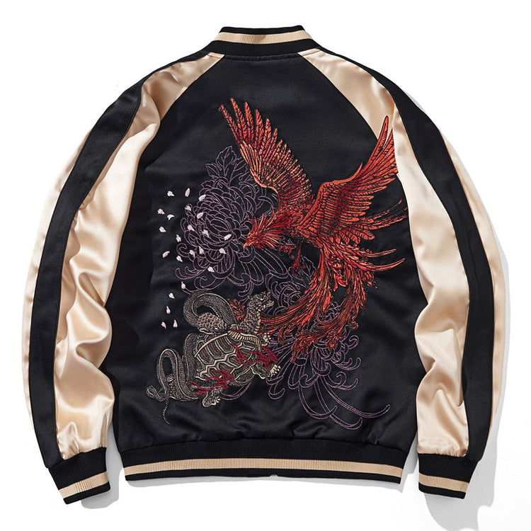 New heavy industry embroidered jacket, national tide mythical beast phoenix raglan sleeve baseball uniform men's and women's Yokosuka street jacket