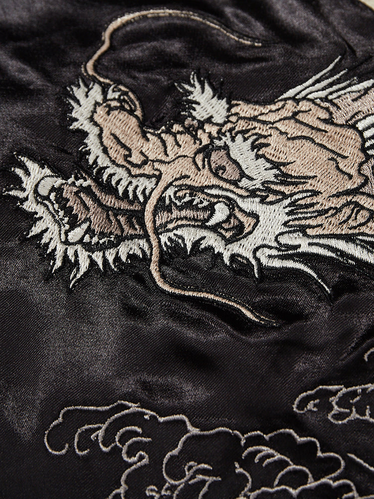 Huaxia Junpin Chinese style national trend jacket casual satin embroidery double dragon play beads baseball uniform jacket S114