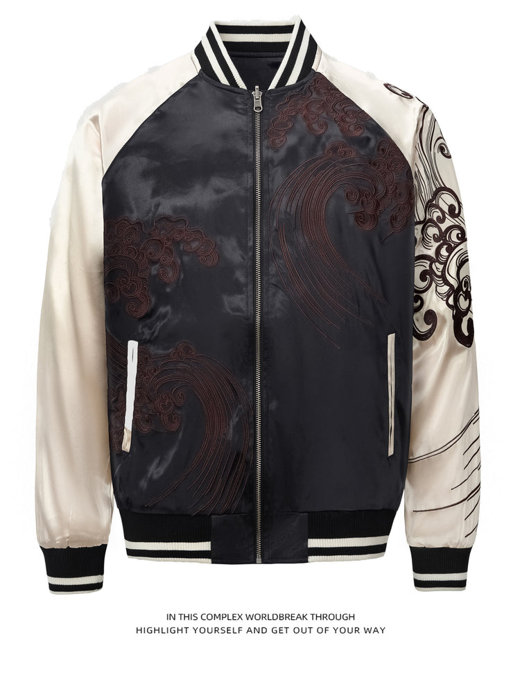 Heavy embroidered jackets, jackets, baseball uniforms, satin Yokosuka trendy brands