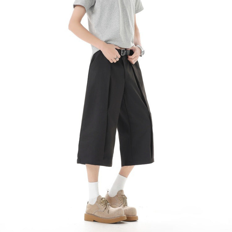 Versatile new wide-leg suit shorts for men, spring/summer 2026 new high-waisted drape, loose seven-quarter straight-leg pants