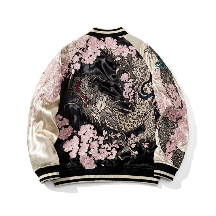 Yokosuka Heavy Industries Sakura dragon embroidery baseball uniform jacket Chinese style men's double-sided jacket top national tide spring and autumn