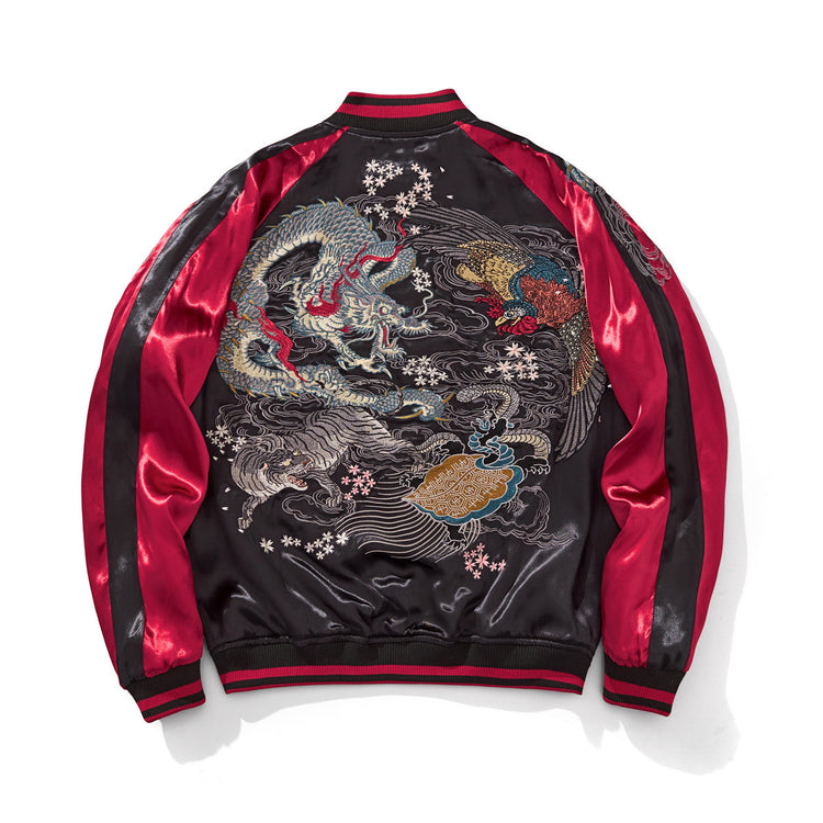 Qianwang Yokosuka Heavy Industries embroidered jacket, reversible jacket, spring and autumn men, women, four divine beasts, dragon and phoenix baseball uniform, embroidered