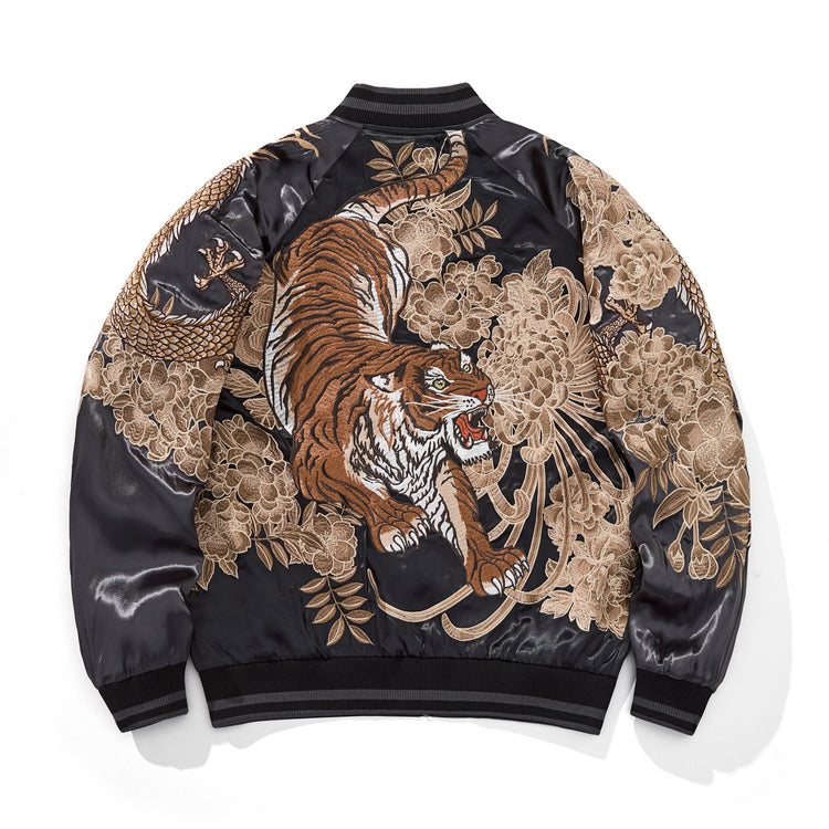 Cross-border foreign trade jacket, men's Guochao heavy industry embroidered tiger jacket, niche original personalized casual baseball uniform