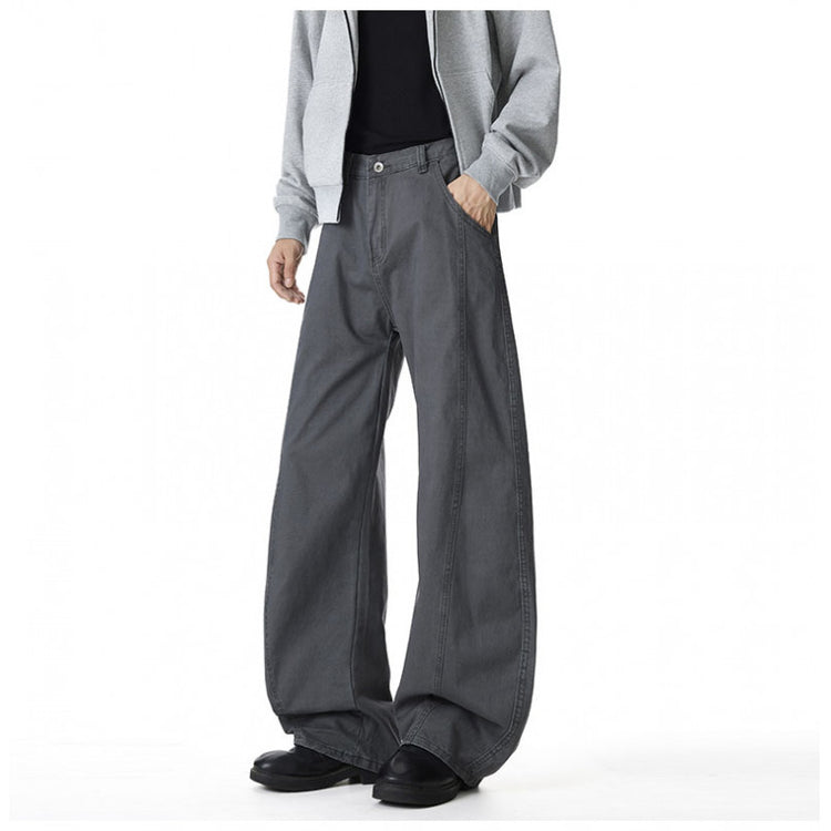Washed Curved Knife Men's Spring/Summer New Loose Wide-Leg Floor-Length Wash-Down Long Pants -