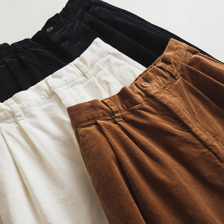 Elegant pleated tapered nine-point pants, kapok mixed with corduroy, stretch semi-elastic waist wide casual pants 51019