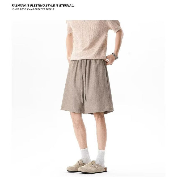 Striped dress pants shorts for men, summer 2026 new trendy brand loose casual sports men's five-point pants, dark gray