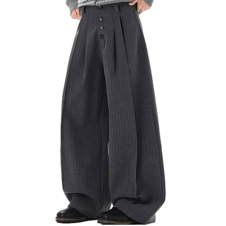 American high-end striped drape straight-leg dress pants for men, vintage long breasted versatile old money couple's casual pants