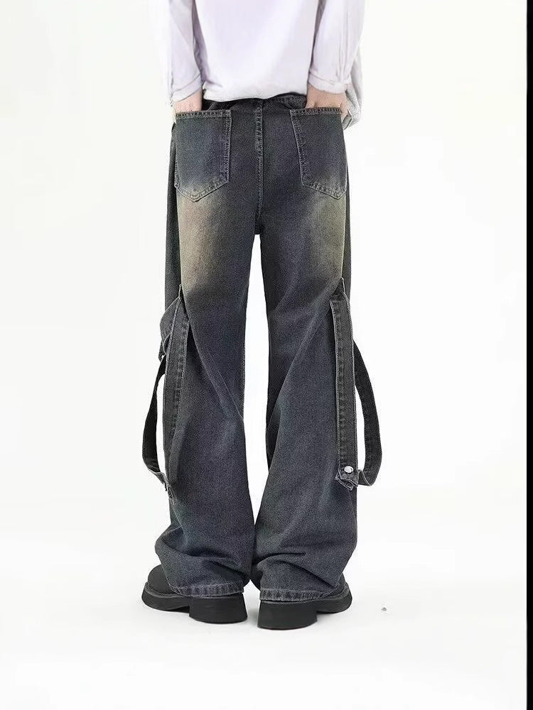 Retro deconstructed ripped cargo jeans for men and women new spring summer premium vibe distressed washed straight pants