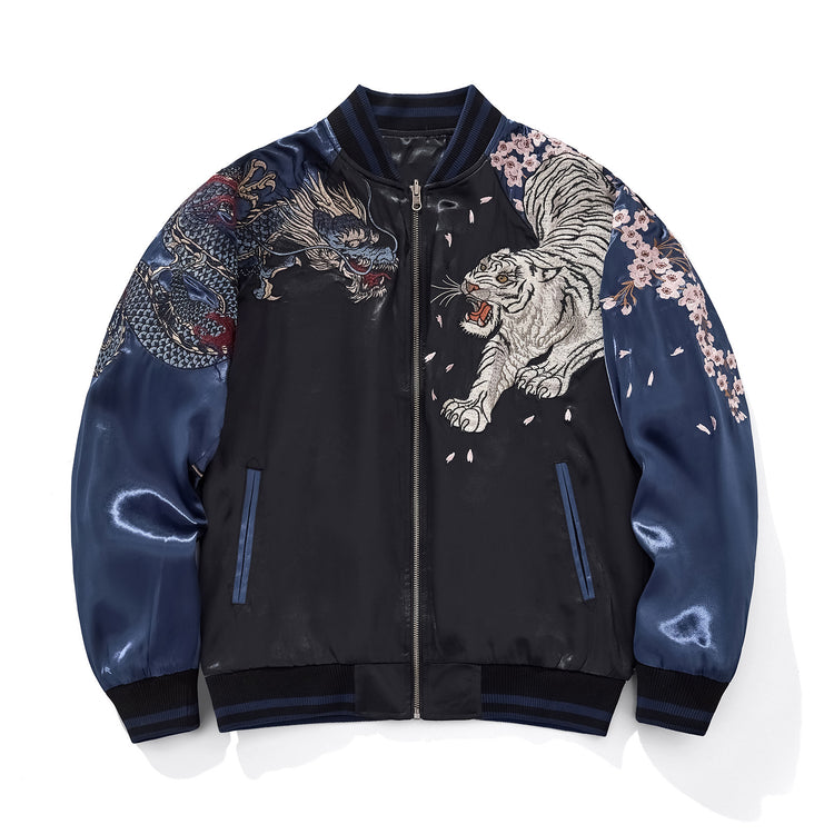 Huaxia Junpin Chinese style national tide heavy industry jacket national tide dragon tiger four mythical beast embroidery baseball uniform jacket S131