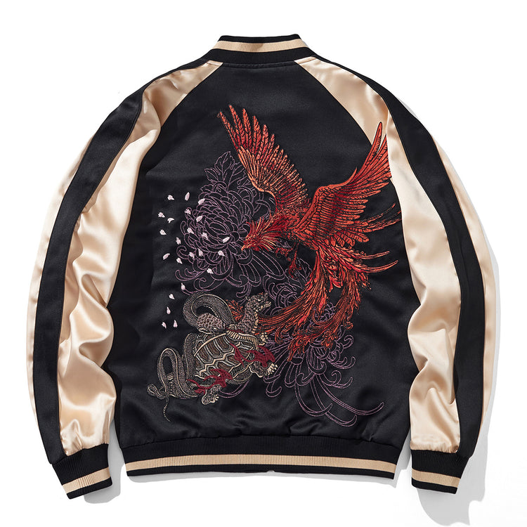 Huaxia Junpin Chinese Style Guochao Heavy Industry Embroidered Four Spirit Beasts Jacket Men's Casual Baseball Jacket Couple B014