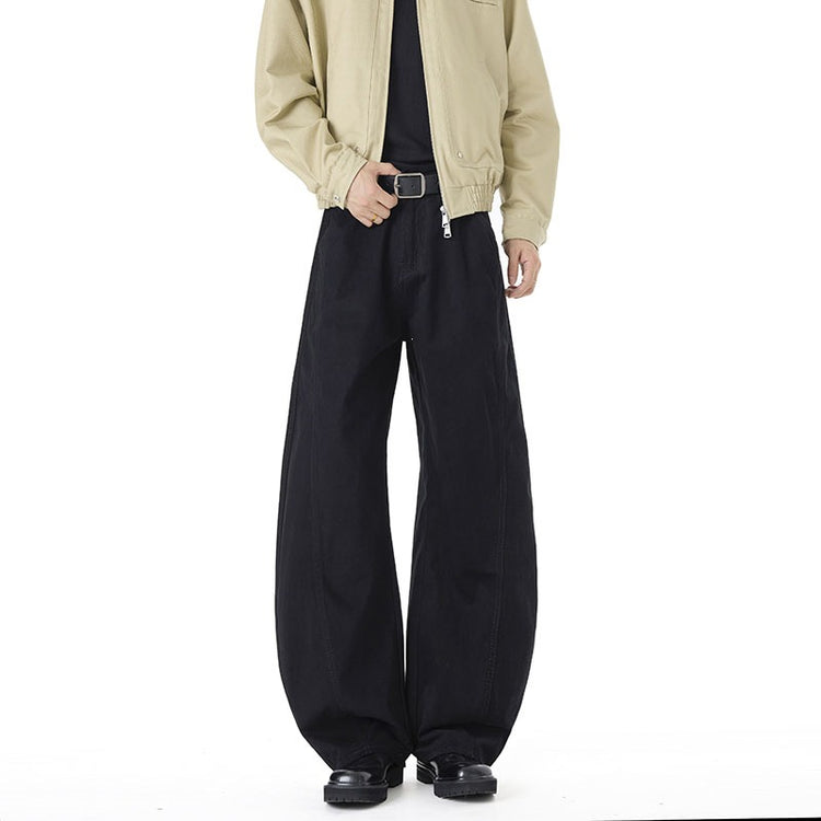 Washed Curved Knife Men's Spring/Summer New Loose Wide-Leg Floor-Length Wash-Down Long Pants -