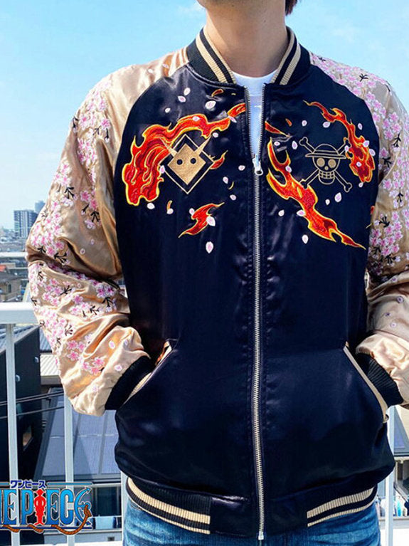 Japanese Wado Yokosuka embroidered reversible jacket ONE PIECE One Piece anime collaboration Luffy Spring and Autumn