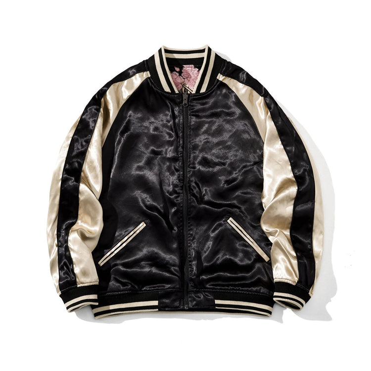 Yokosuka Heavy Industries Sakura dragon embroidery baseball uniform jacket Chinese style men's double-sided jacket top national tide spring and autumn