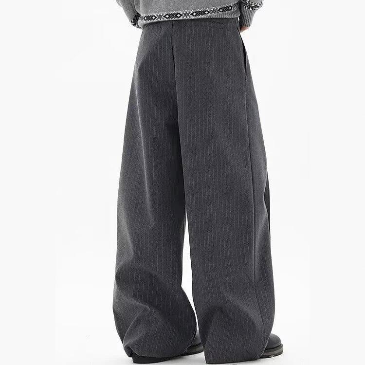 American high-end striped drape straight-leg dress pants for men, vintage long breasted versatile old money couple's casual pants
