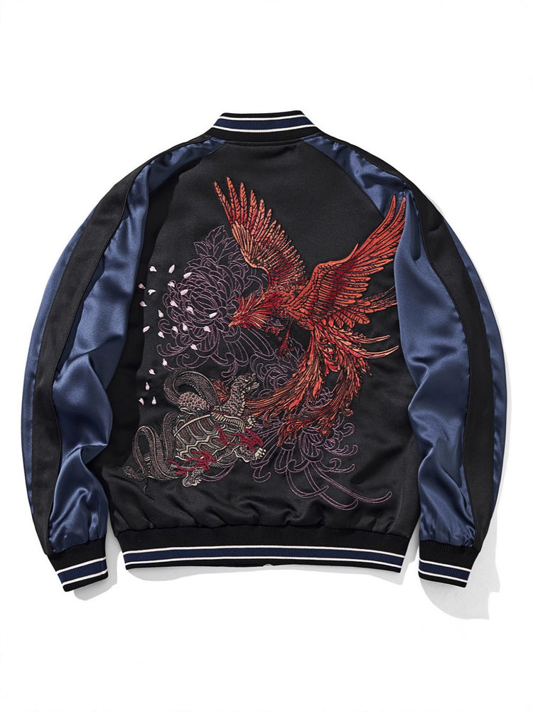 New heavy industry embroidered jacket, national tide mythical beast phoenix raglan sleeve baseball uniform men's and women's Yokosuka street jacket